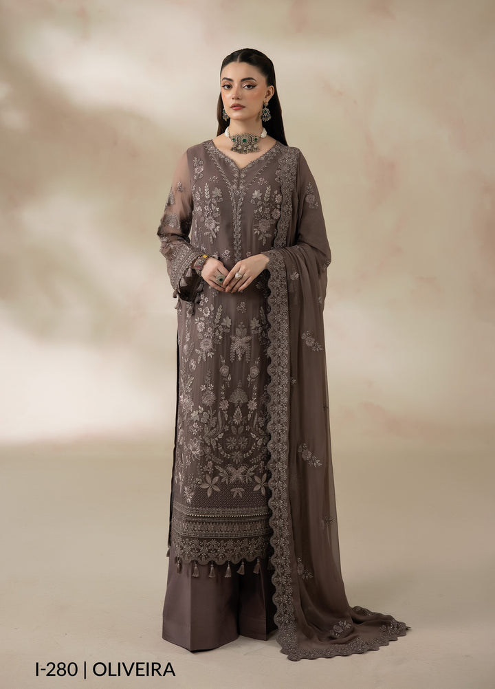 La Fiora by Imrozia Premium Unstitched Embroidered Chiffon 3 Piece Suit IP26ULC OLIVEIRA I-280 - Wedding Collection