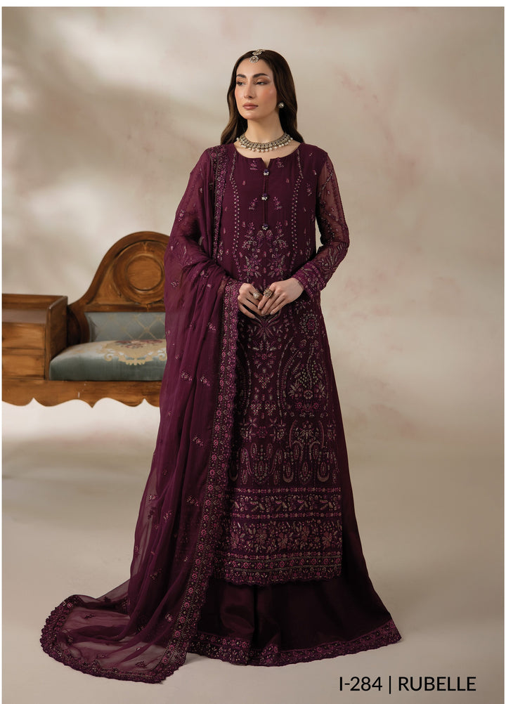 La Fiora by Imrozia Premium Unstitched Embroidered Chiffon 3 Piece Suit IP26ULC I-284 RUBELLE - Wedding Collection