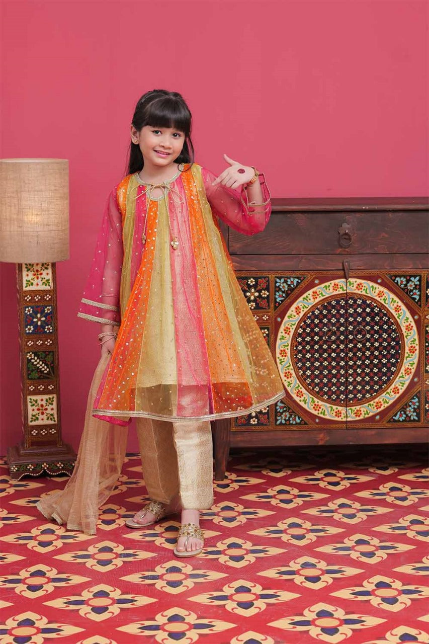 Senorita Kids RTW Multicolor and Gold Formal 3 Piece Suit Banarsi Net KDD-02095 - Winter Collection
