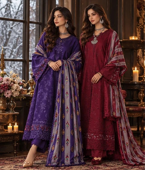 Noor by Saadia Asad Unstitched Embroidered Linen 3 Piece Suit SA26UNL D6 A - Winter Collection