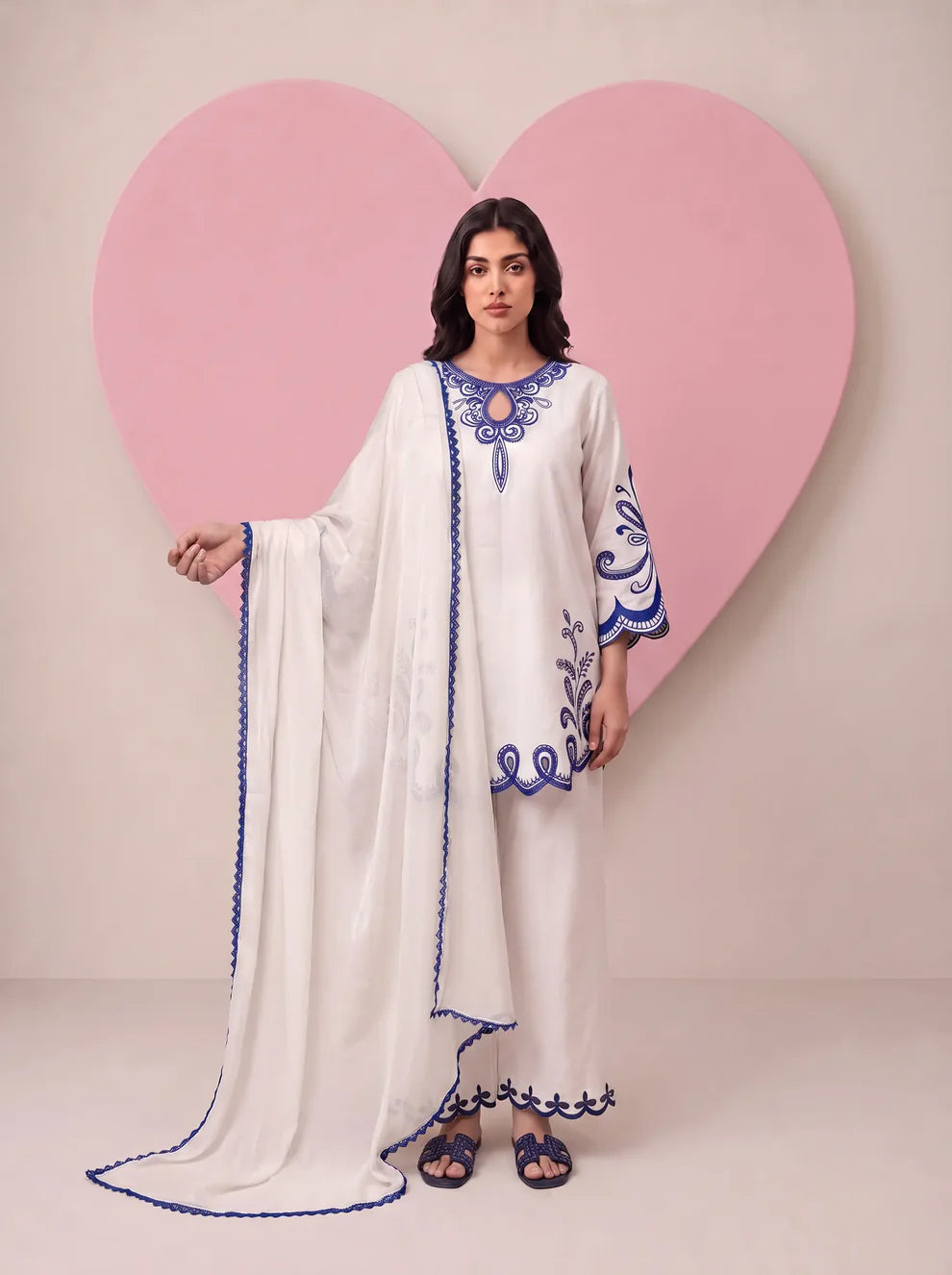 Scherezade Women RTW Embroidered Lawn Cotton 3 Piece Suit OCEANE - Casual Collection