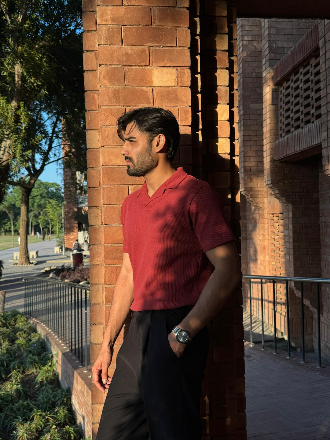 Muraqsh Ready To Wear Solids Waffle Men Waffle Rust Revere Polo ABD-WRRP - Summer Collection