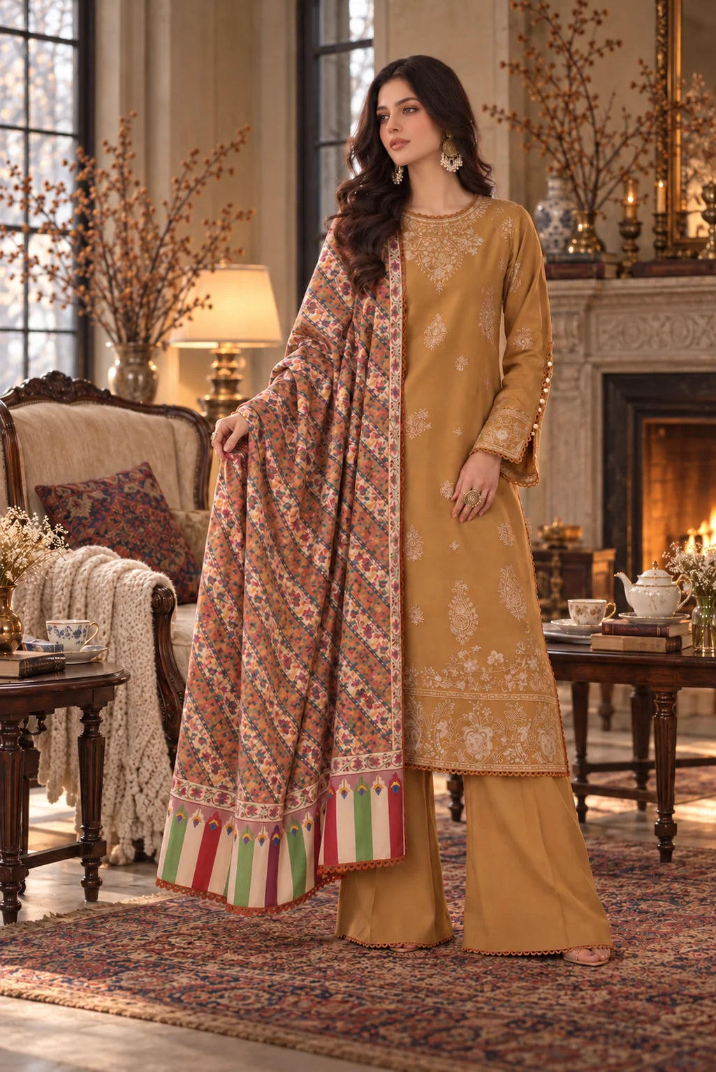 Noor by Saadia Asad Unstitched Embroidered Linen 3 Piece Suit SA26UNL D10 A - Winter Collection