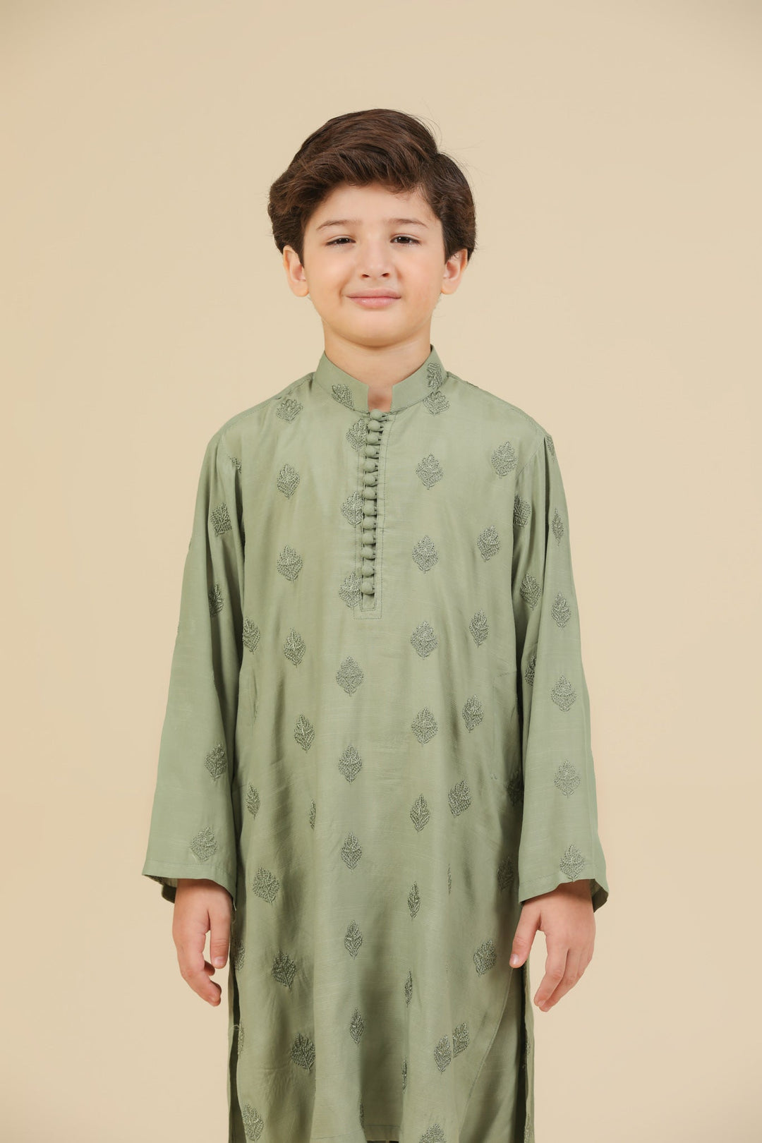 Muraqsh Ready To Wear Embroidered Silk Boys Bahaar Mint Kurta Trouser MUR-B-GRS - Summer Collection
