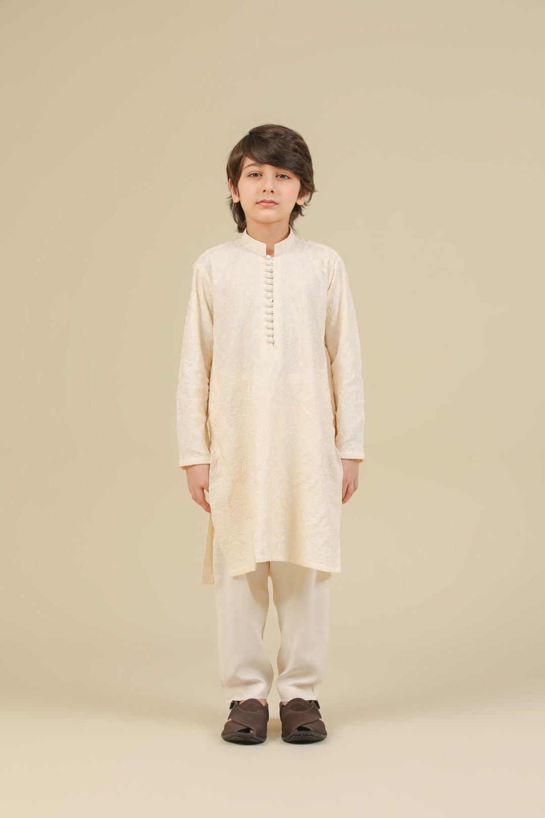 Muraqsh Ready To Wear Embroidered Bosky Boys Andaz Bosky White Kurta Trouser MUR-A-BWR - Summer Collection