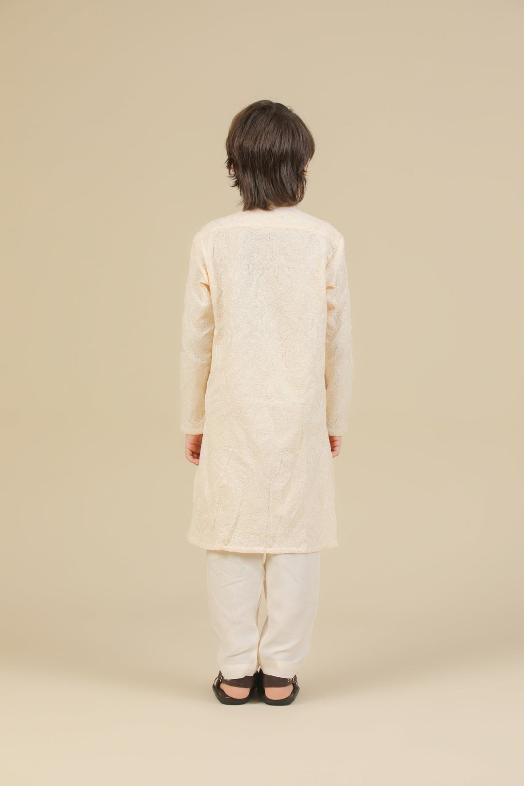 Muraqsh Ready To Wear Embroidered Bosky Boys Andaz Bosky White Kurta Trouser MUR-A-BWR - Summer Collection