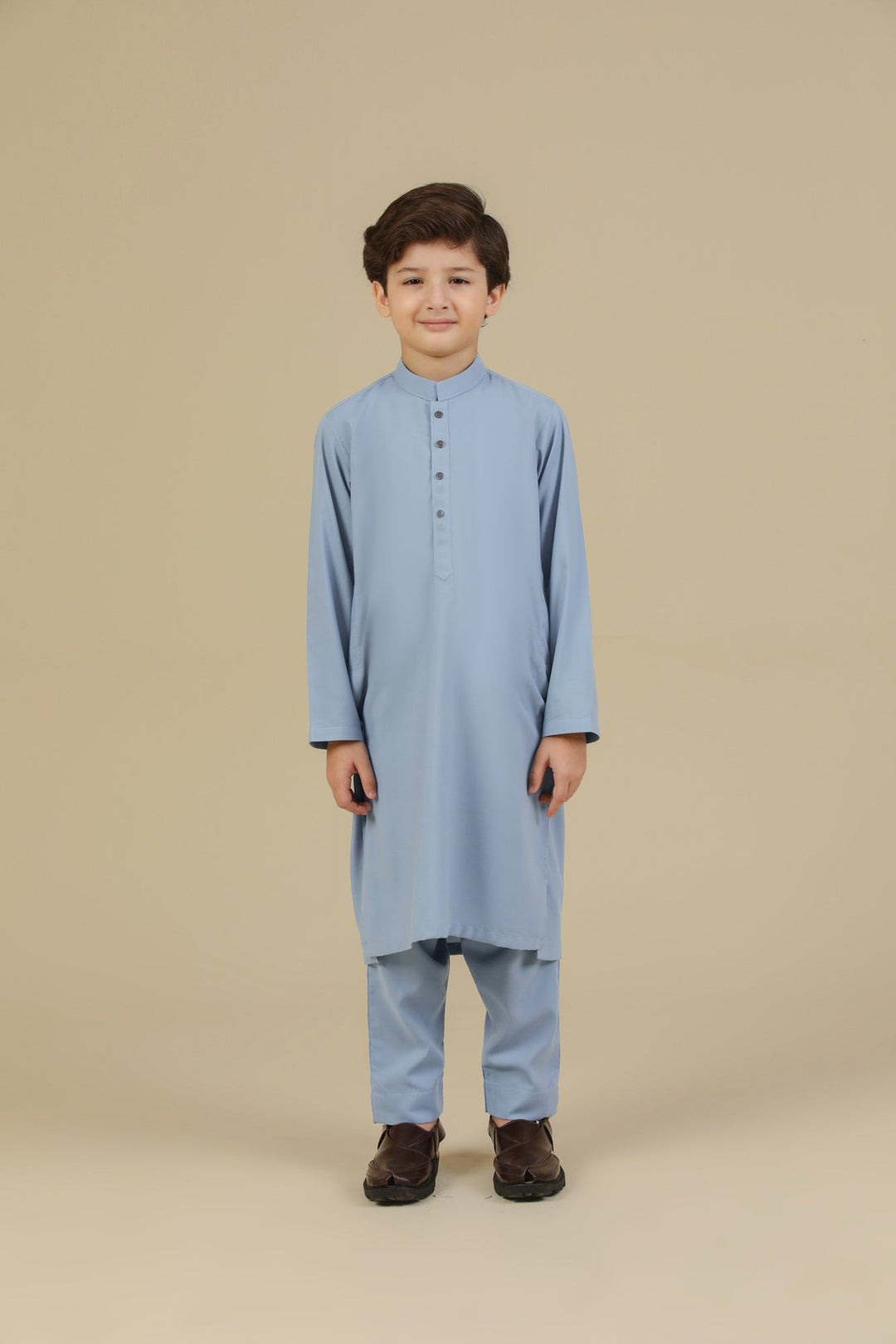 Muraqsh Ready To Wear Solids Cotton Boys Sapphire Blue Blended Kurta Trouser MUR-RBKT - Summer Collection