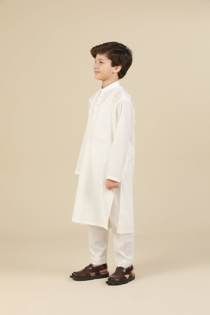 Muraqsh Ready To Wear Solids Cotton Boys Off White Kurta Trouser MUR-OWSCK - Summer Collection