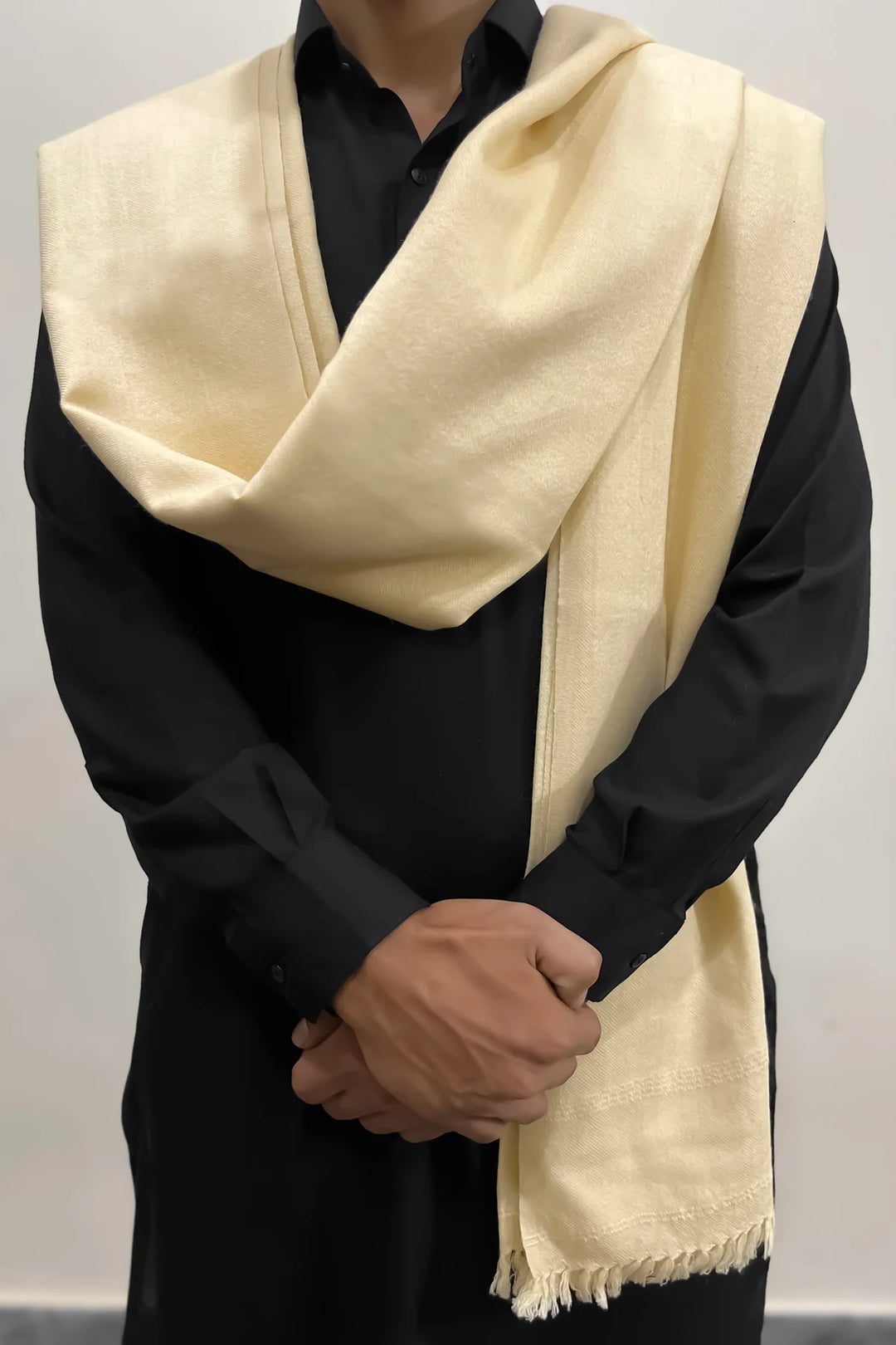 Mazham Wool Shawl Unstitched Cream Wool - Winter Collection