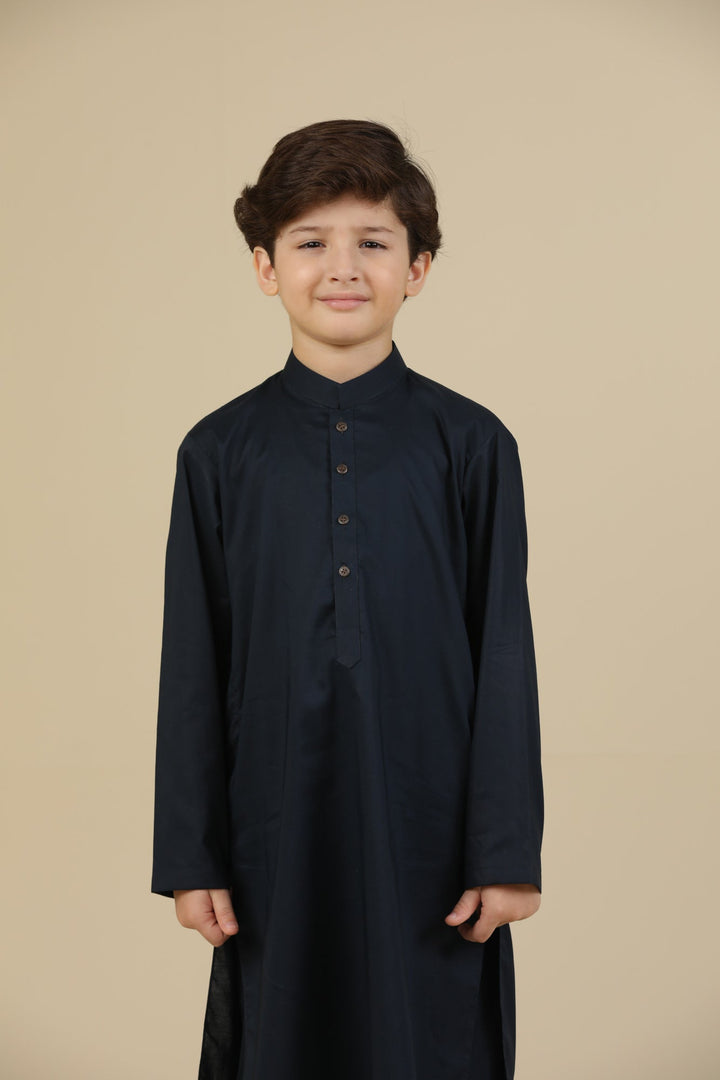 Muraqsh Ready To Wear Solids Cotton Boys Navy Blue Kurta Trouser MUR-NBSCK - Summer Collection
