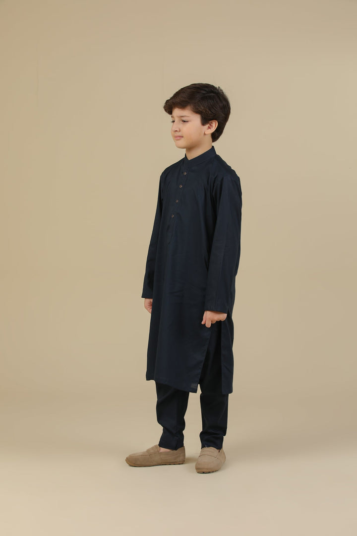 Muraqsh Ready To Wear Solids Cotton Boys Navy Blue Kurta Trouser MUR-NBSCK - Summer Collection