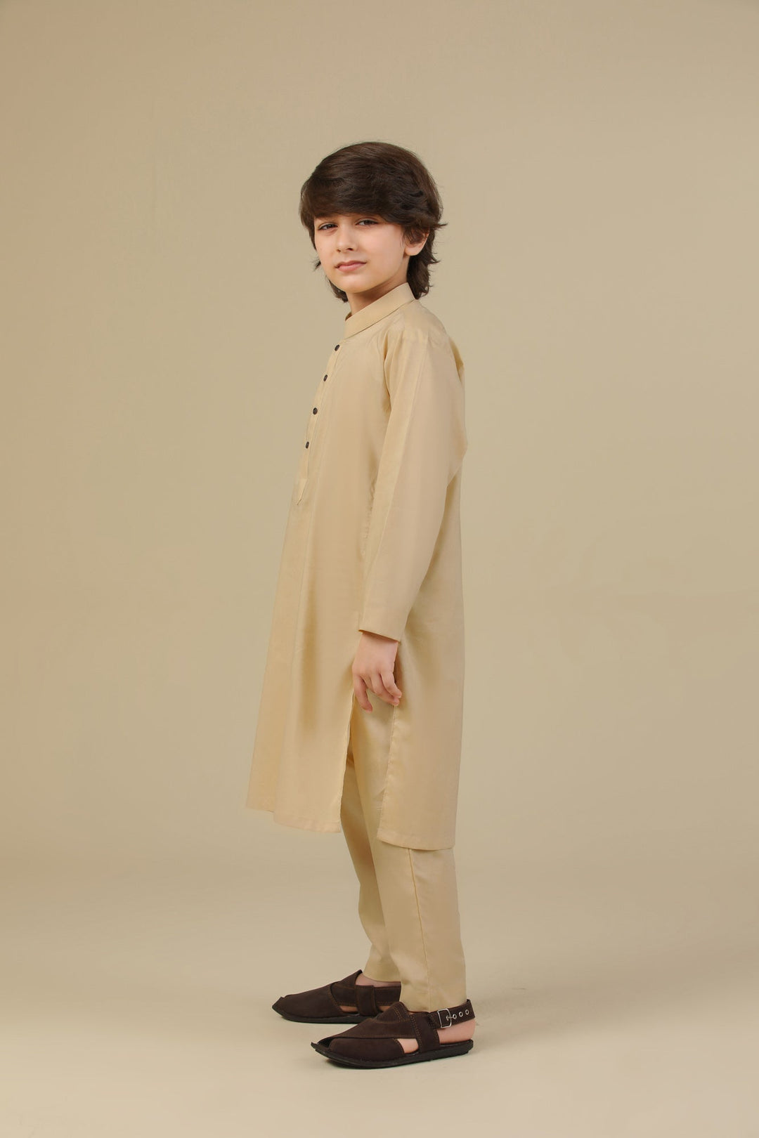 Muraqsh Ready To Wear Solids Cotton Boys Ivory Kurta Trouser MUR-ICKT - Summer Collection