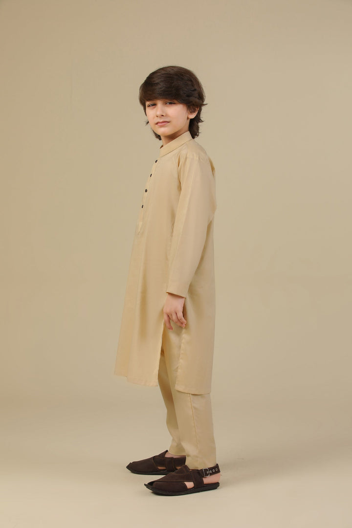 Muraqsh Ready To Wear Solids Cotton Boys Ivory Kurta Trouser MUR-ICKT - Summer Collection