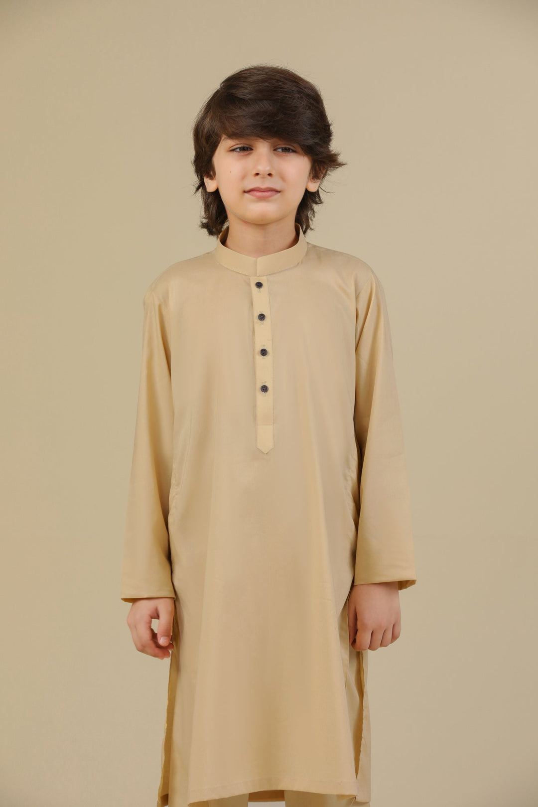 Muraqsh Ready To Wear Solids Cotton Boys Ivory Kurta Trouser MUR-ICKT - Summer Collection