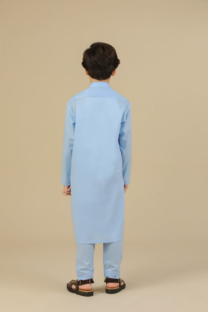 Muraqsh Ready To Wear Solids Cotton Boys Sky Blue Kurta Trouser MURBCKT - Summer Collection
