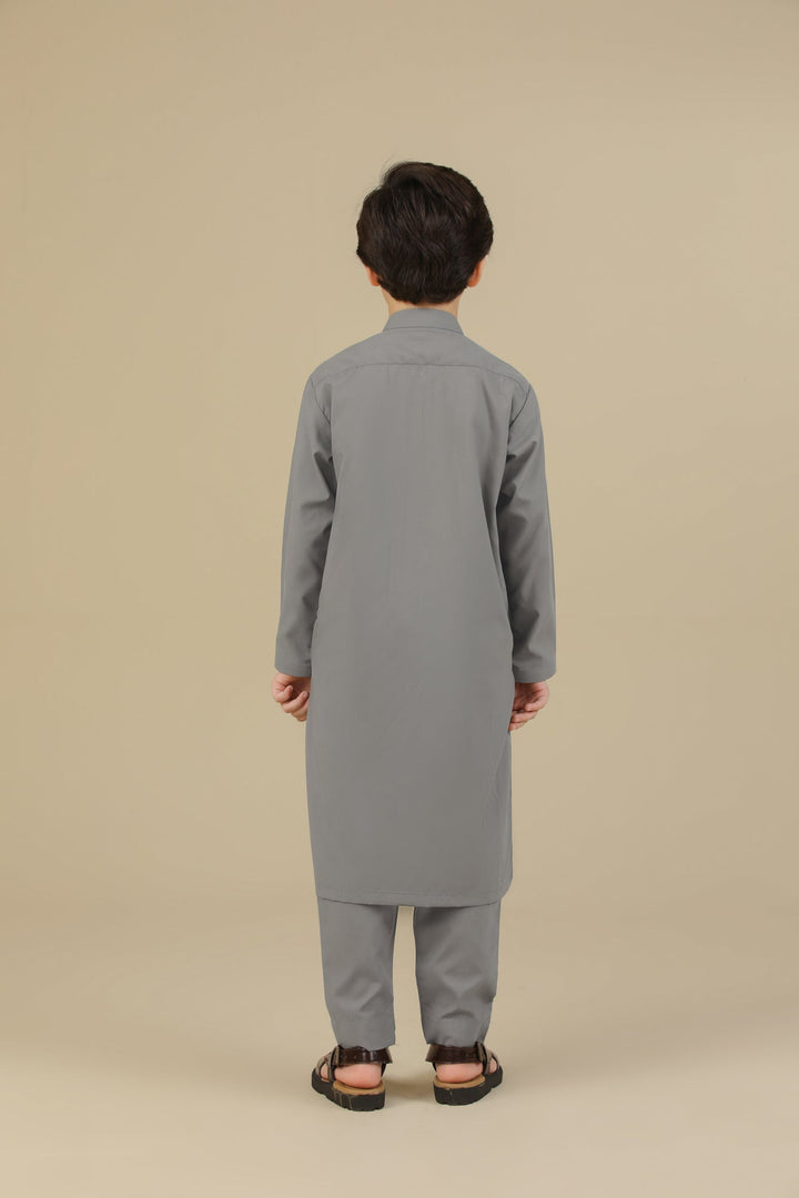 Muraqsh Ready To Wear Solids Cotton Boys Sand Grey Blended Kurta Trouser MURGKT - Summer Collection