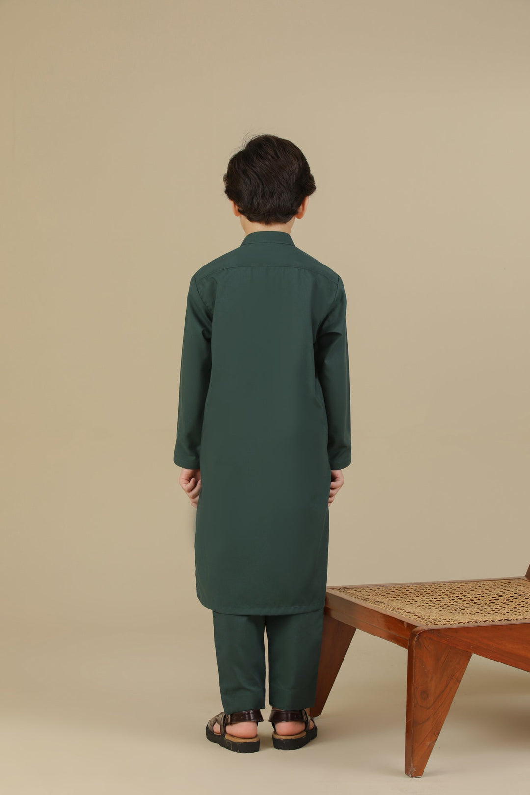 Muraqsh Ready To Wear Solids Cotton Boys Bottle Green Blended Kurta Trouser MUR-BGBKT - Summer Collection