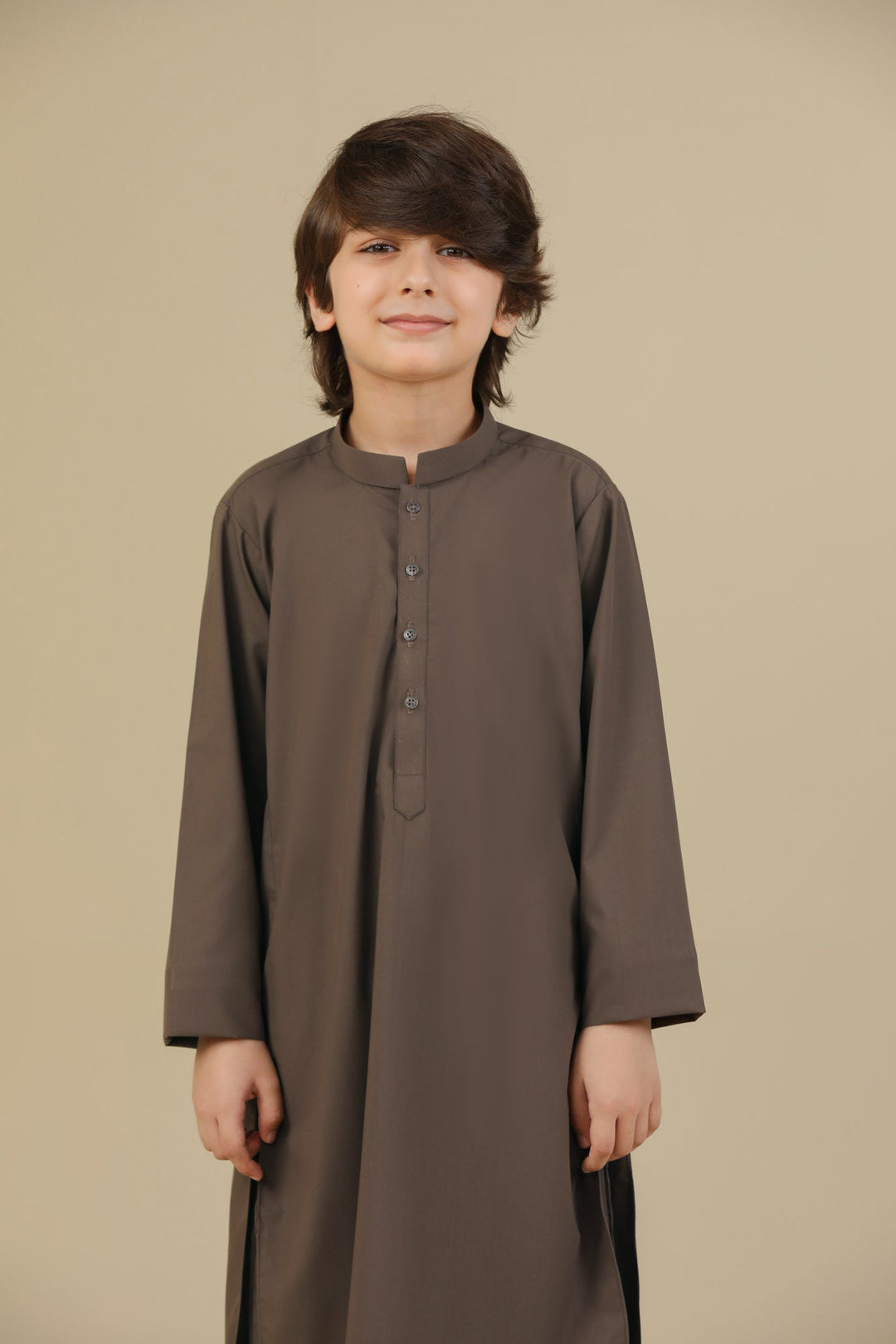 Muraqsh Ready To Wear Solids Cotton Boys Light Brown Blended Kurta Trouser MURBKT - Summer Collection