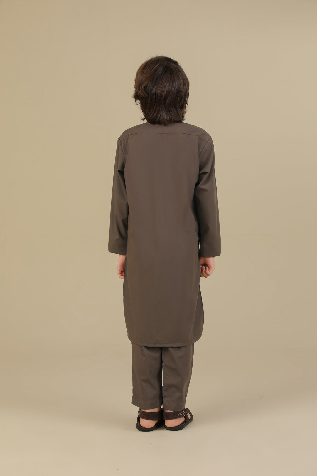 Muraqsh Ready To Wear Solids Cotton Boys Light Brown Blended Kurta Trouser MURBKT - Summer Collection