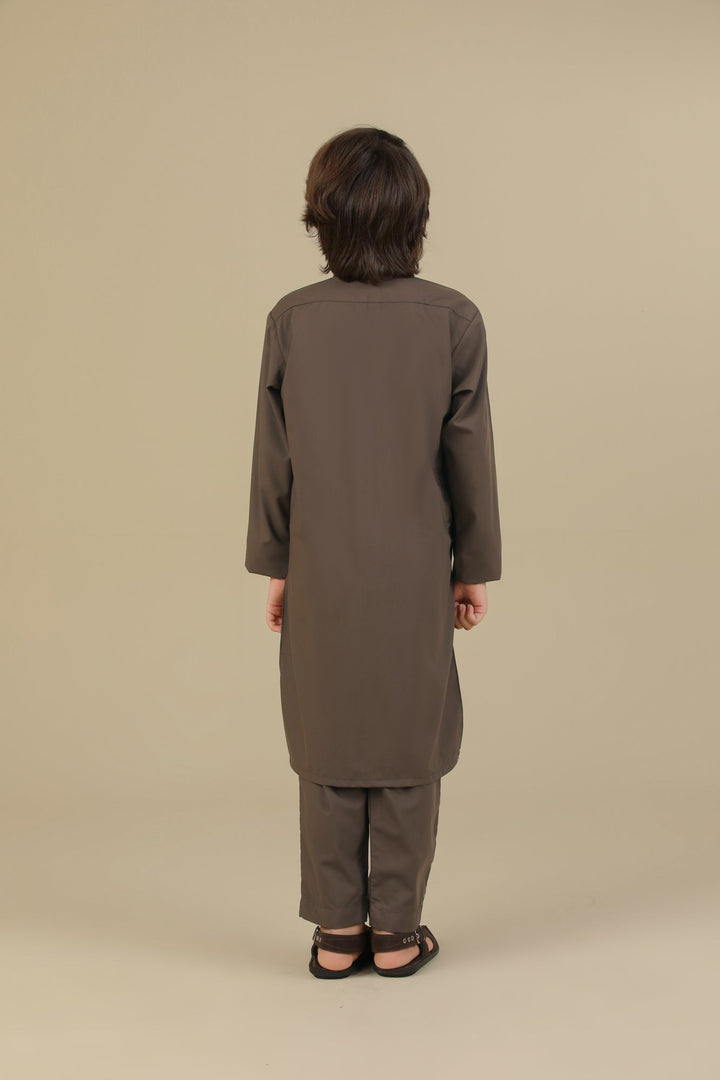 Muraqsh Ready To Wear Solids Cotton Boys Light Brown Blended Kurta Trouser MURBKT - Summer Collection