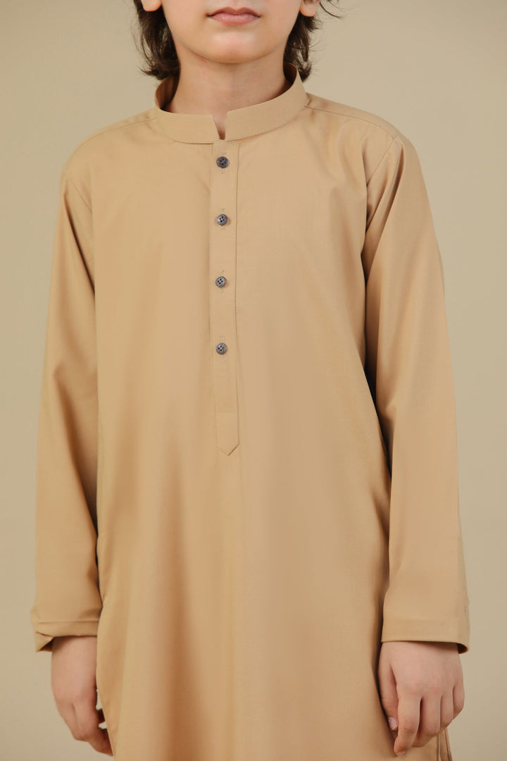 Muraqsh Ready To Wear Solids Cotton Boys Camel Blended Kurta Trouser MUR-CKT-K - Summer Collection