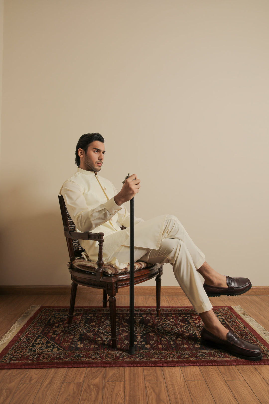 Muraqsh Ready To Wear Solids Cotton Men Off White Jamawar Textured Waistcoat MUR-OWJTW - Summer Collection