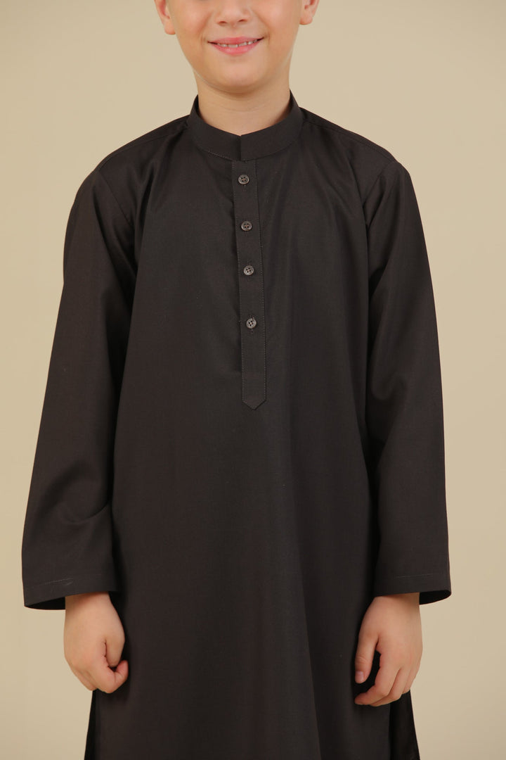 Muraqsh Ready To Wear Solids Cotton Boys Dark Brown Blended Kurta Trouser MUR-DBKT- - Summer Collection