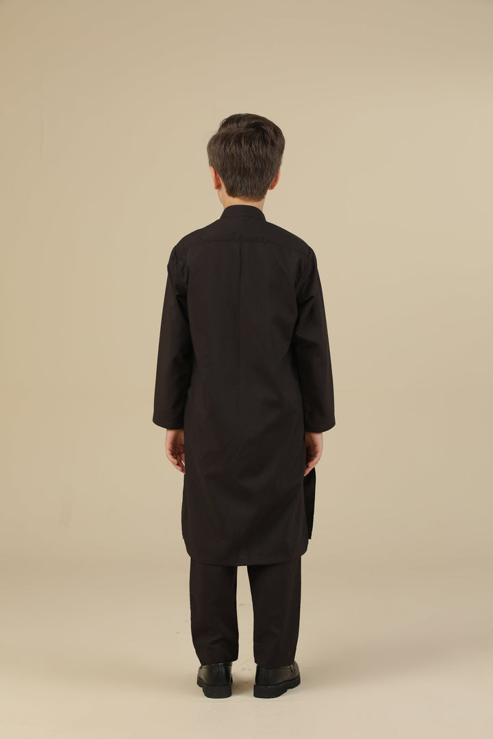 Muraqsh Ready To Wear Solids Cotton Boys Dark Brown Blended Kurta Trouser MUR-DBKT- - Summer Collection