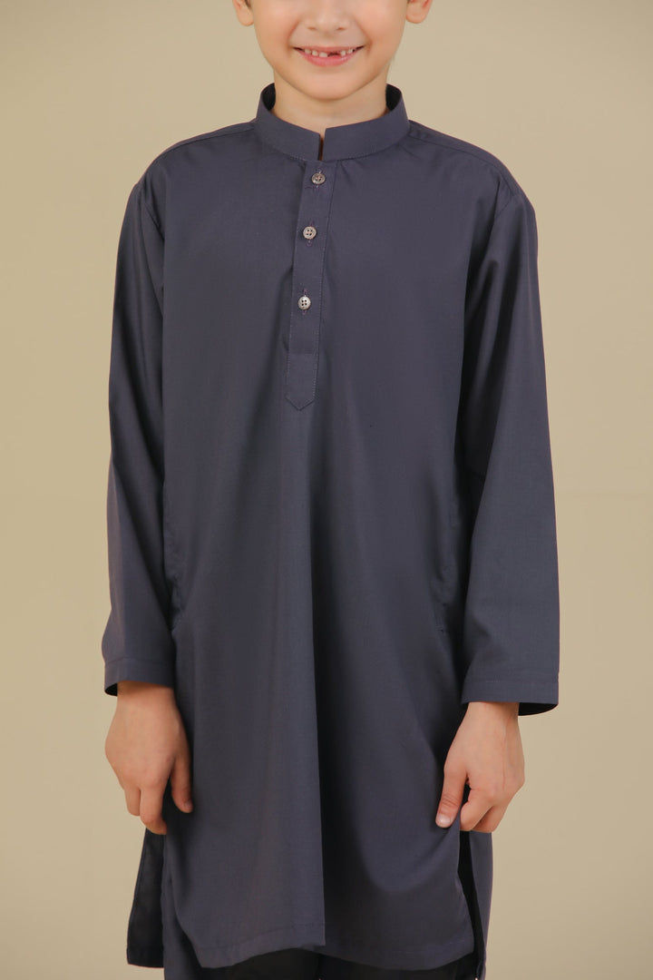 Muraqsh Ready To Wear Solids Cotton Boys Purple Blended Kurta Trouser MUR-PKT-K - Summer Collection