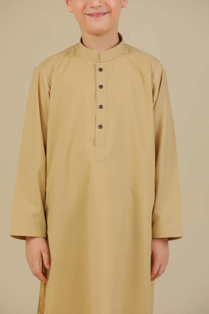 Muraqsh Ready To Wear Solids Cotton Boys Ivory Blended Kurta Trouser MUR-IKT-K - Summer Collection