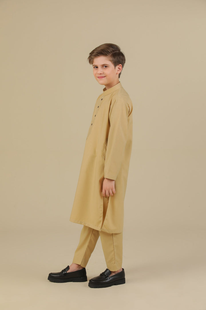 Muraqsh Ready To Wear Solids Cotton Boys Ivory Blended Kurta Trouser MUR-IKT-K - Summer Collection