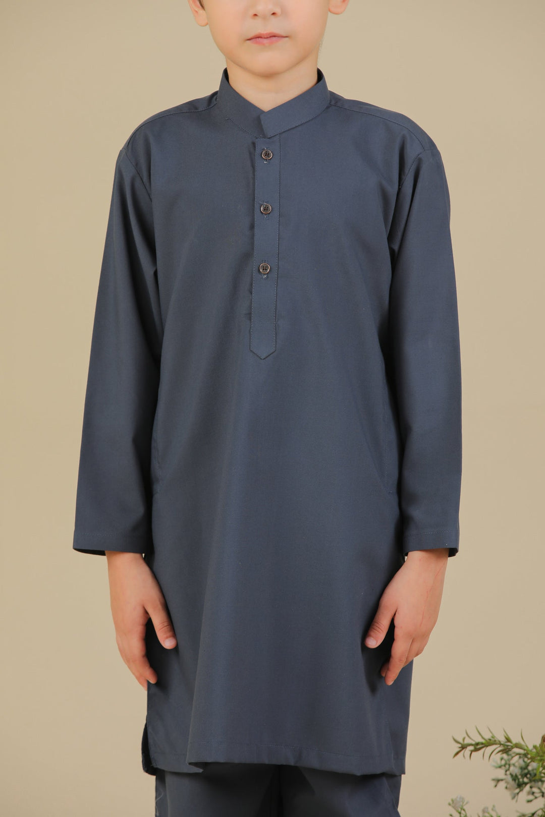 Muraqsh Ready To Wear Solids Cotton Boys Charcoal Grey Blended Kurta Trouser MUR-CGKT - Summer Collection