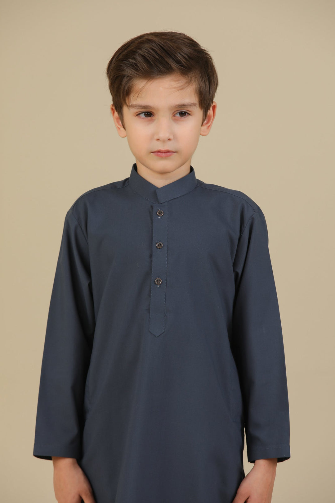 Muraqsh Ready To Wear Solids Cotton Boys Charcoal Grey Blended Kurta Trouser MUR-CGKT - Summer Collection