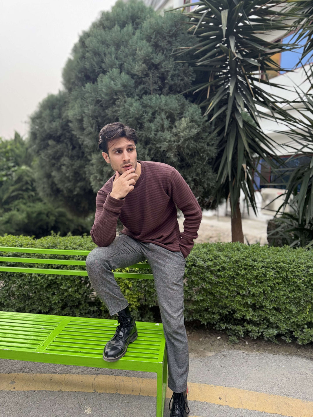 Muraqsh Ready To Wear Solids Cotton Men Waffle Burgundy Striped Sweat Shirt ABD-WBSSS - Summer Collection