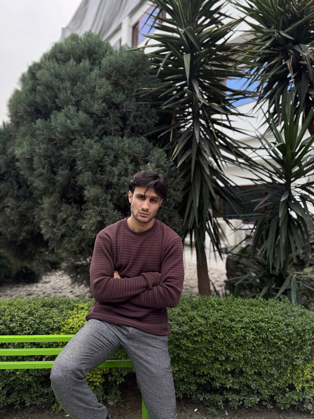 Muraqsh Ready To Wear Solids Cotton Men Waffle Burgundy Striped Sweat Shirt ABD-WBSSS - Summer Collection