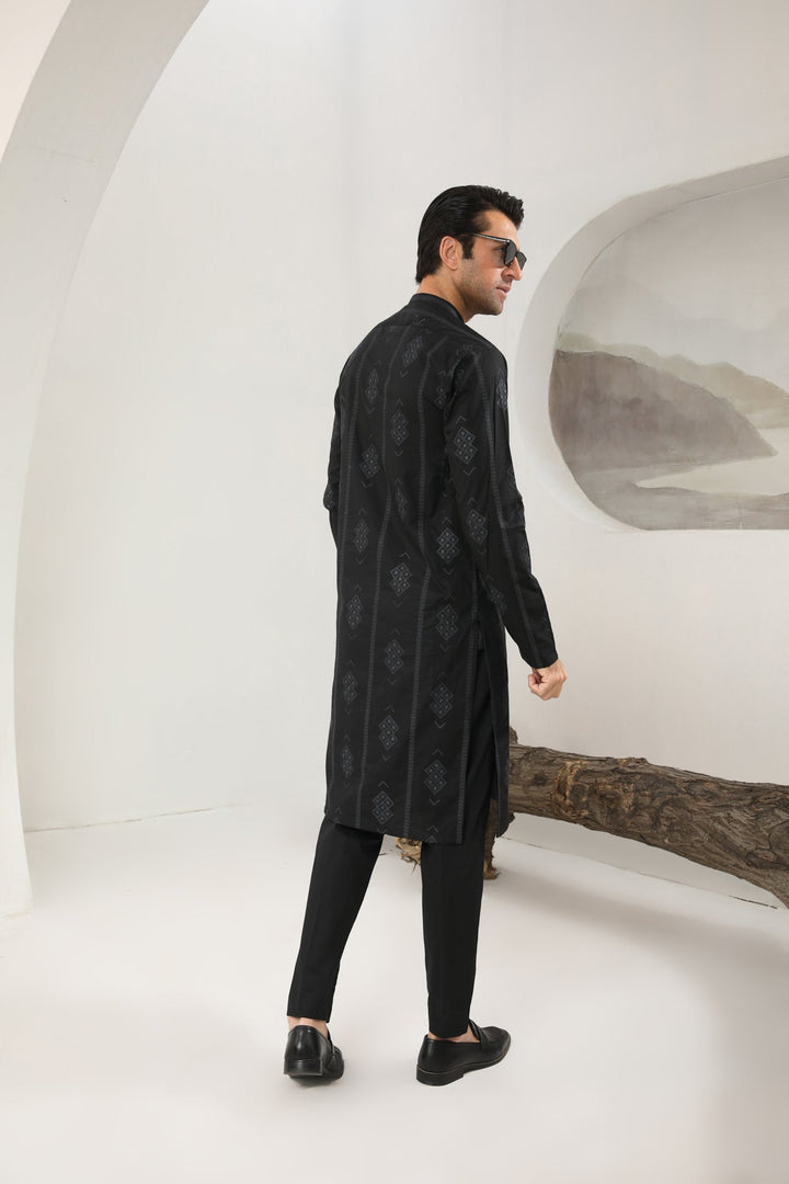 Muraqsh Ready To Wear   Men Black Motif Cotton Embroidered Kurta Trouser MUR-BMECK - Summer Collection