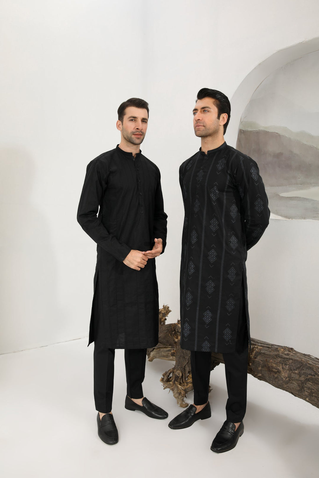Muraqsh Ready To Wear   Men Black Falling Cotton Embroidered Kurta Trouser MUR-BFECK - Summer Collection