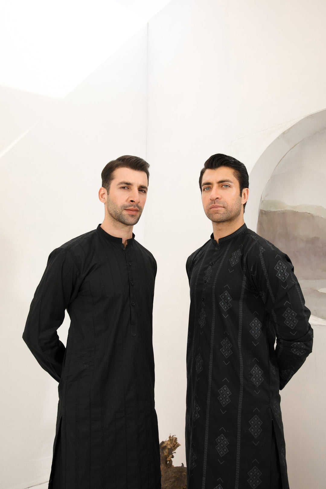 Muraqsh Ready To Wear   Men Black Falling Cotton Embroidered Kurta Trouser MUR-BFECK - Summer Collection