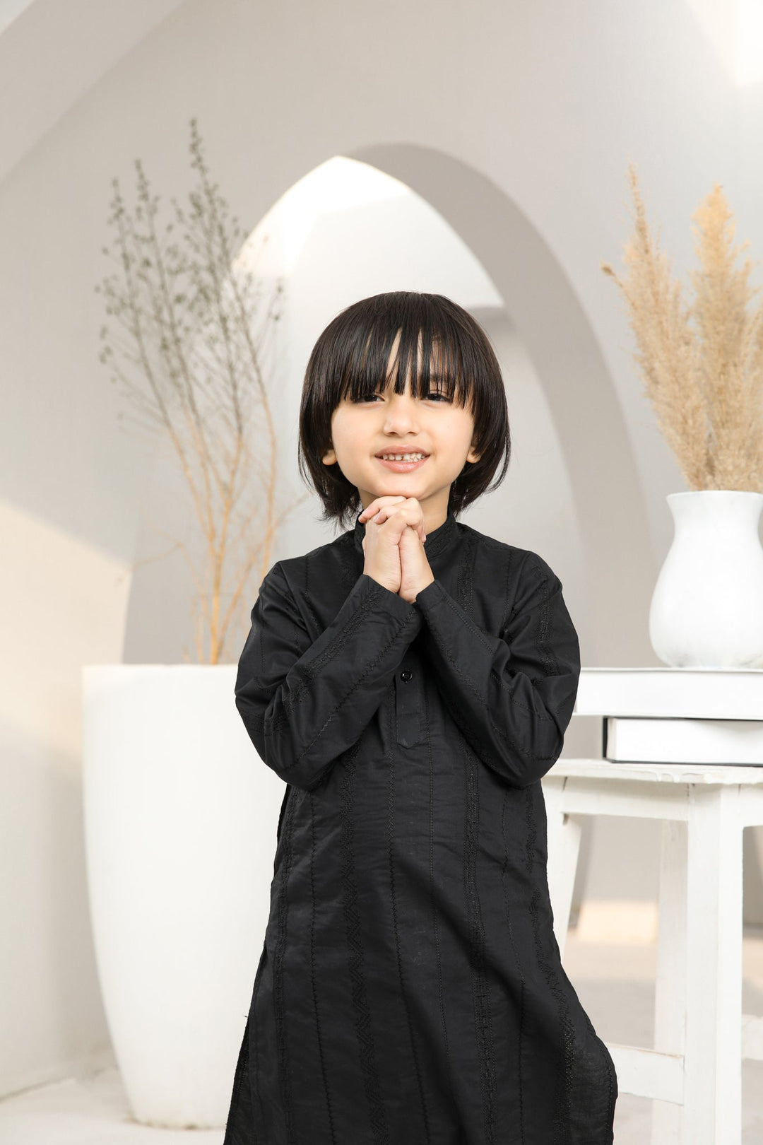 Muraqsh Ready To Wear   Boys Black Falling Cotton Embroidered Kurta Trouser MUR-BFECK - Summer Collection