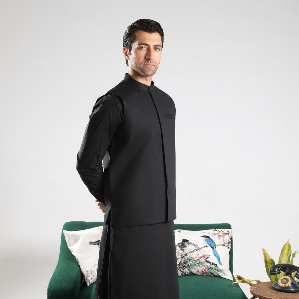 Muraqsh Ready To Wear Solids Men Black Soft Cotton Waistcoat MUR-BSCW ...