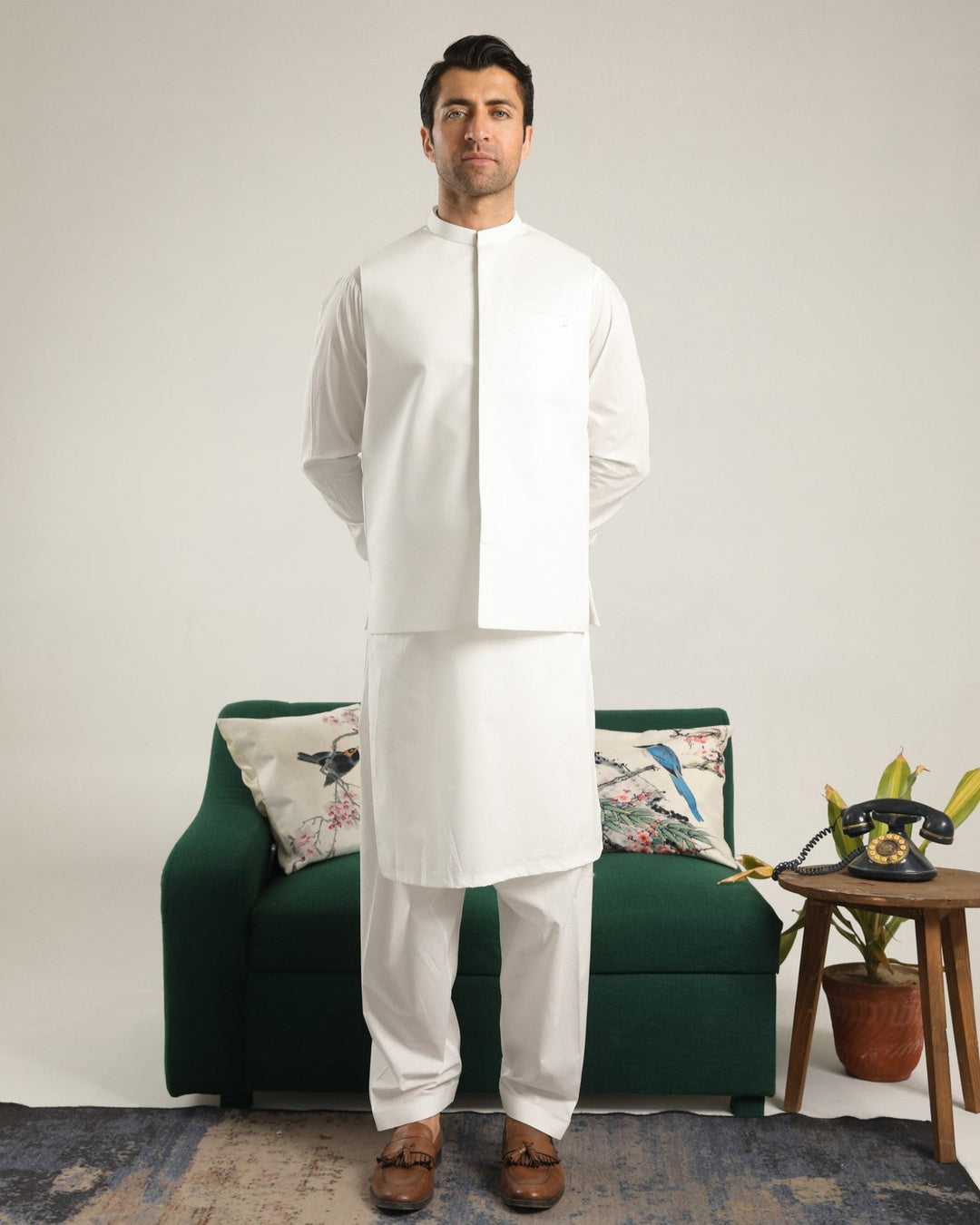 Muraqsh Ready To Wear Solids  Men Off White Soft Cotton Waistcoat MUR-OWSCW - Summer Collection