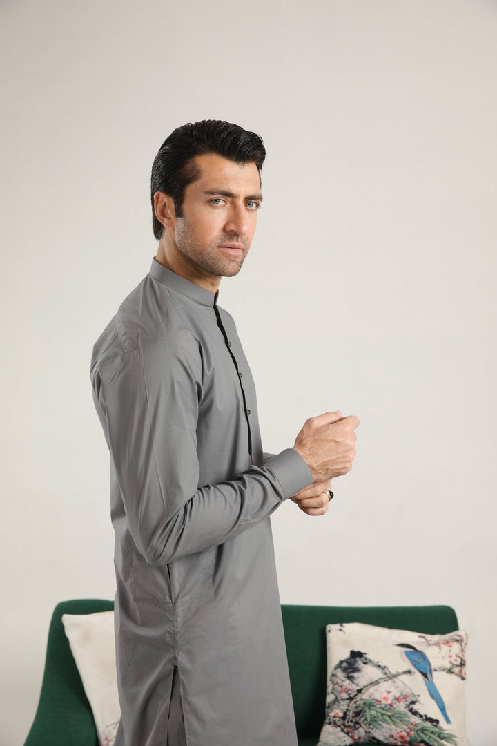 Muraqsh Ready To Wear Solids  Men Light Grey Soft Cotton Kurta Trouser MURGCKT - Summer Collection