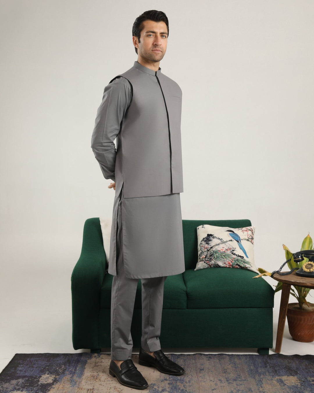 Muraqsh Ready To Wear Solids  Men Light Grey Soft Cotton Waistcoat MURGSCW - Summer Collection
