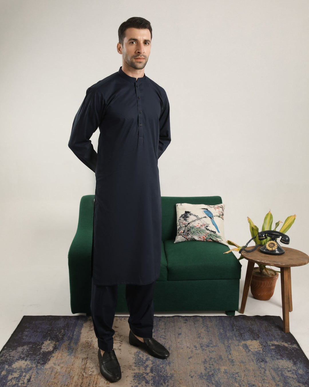 Muraqsh Ready To Wear Solids  Men Dark Navy Blue Soft Cotton Kurta Shalwar MUR-DNBCK - Summer Collection