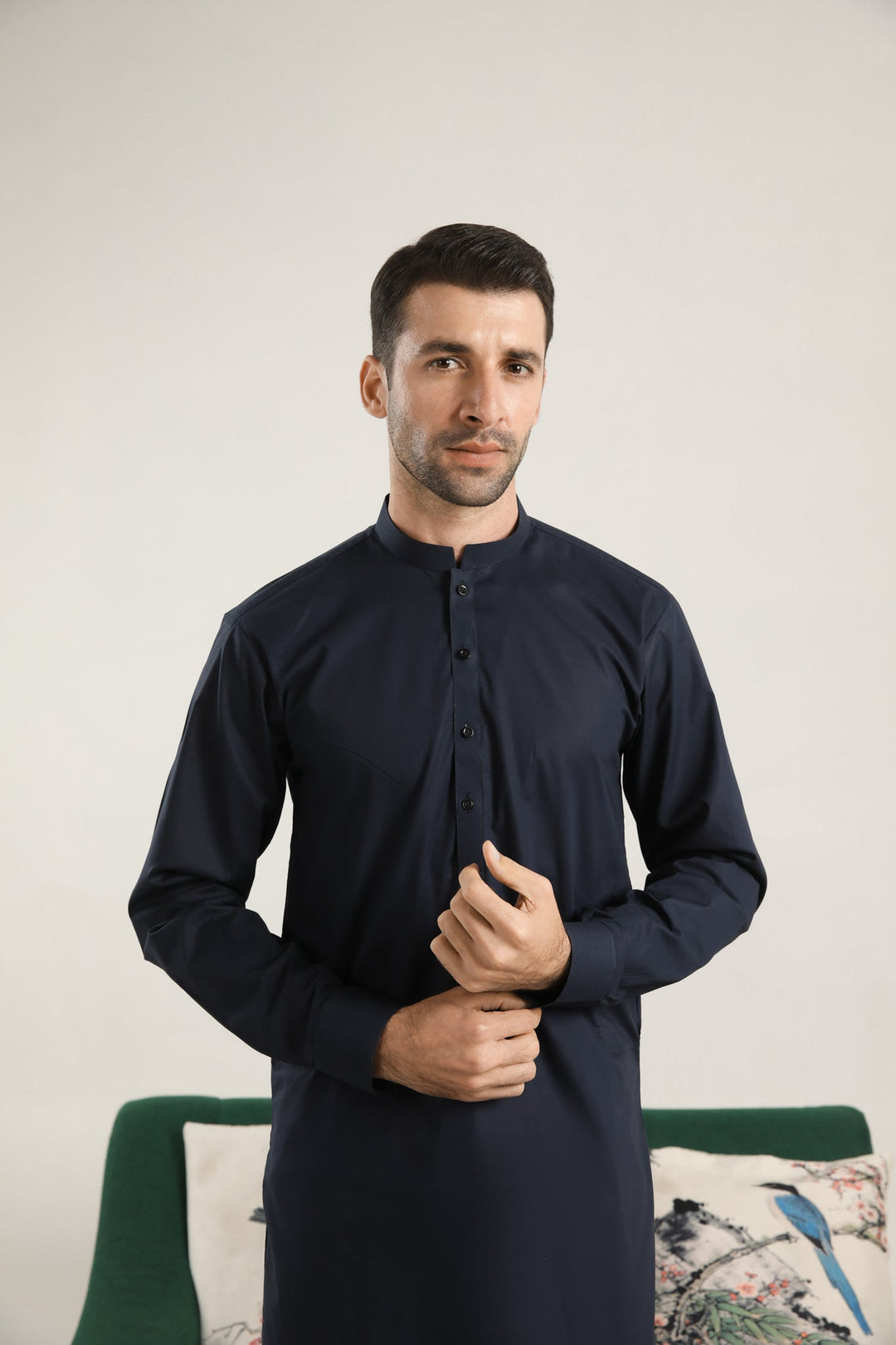 Muraqsh Ready To Wear Solids  Men Dark Navy Blue Soft Cotton Kurta Shalwar MUR-DNBCK - Summer Collection