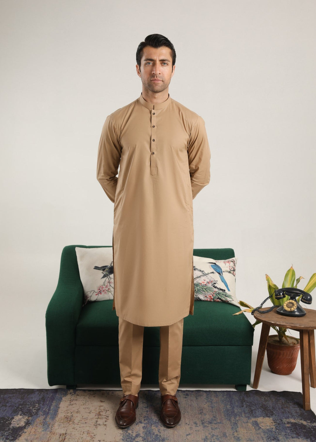 Muraqsh Ready To Wear Solids  Men Camel Soft Cotton Kurta Trouser MUR-CCKT - Summer Collection