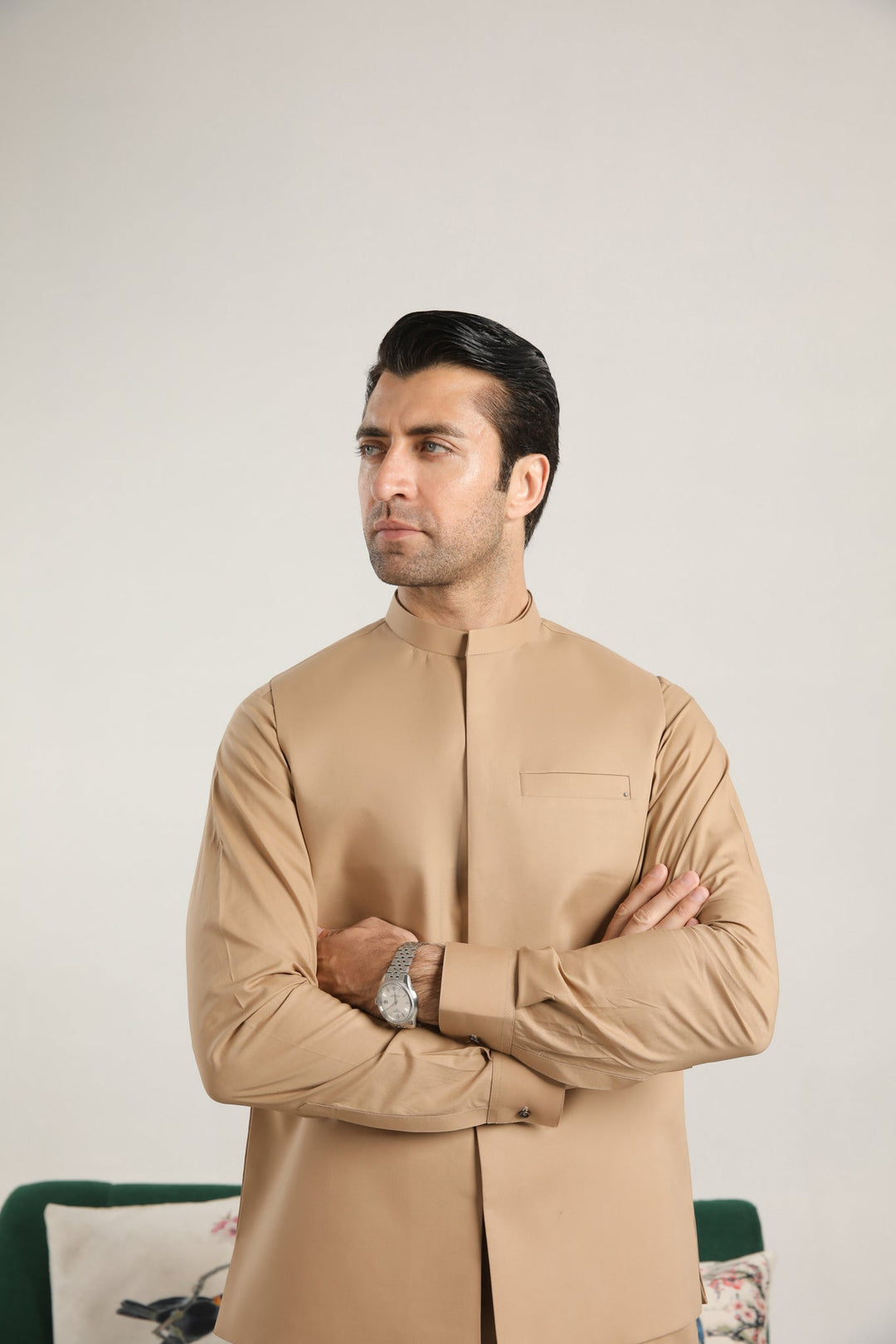 Muraqsh Ready To Wear Solids  Men Camel Soft Cotton Waistcoat MUR-CSCW - Summer Collection