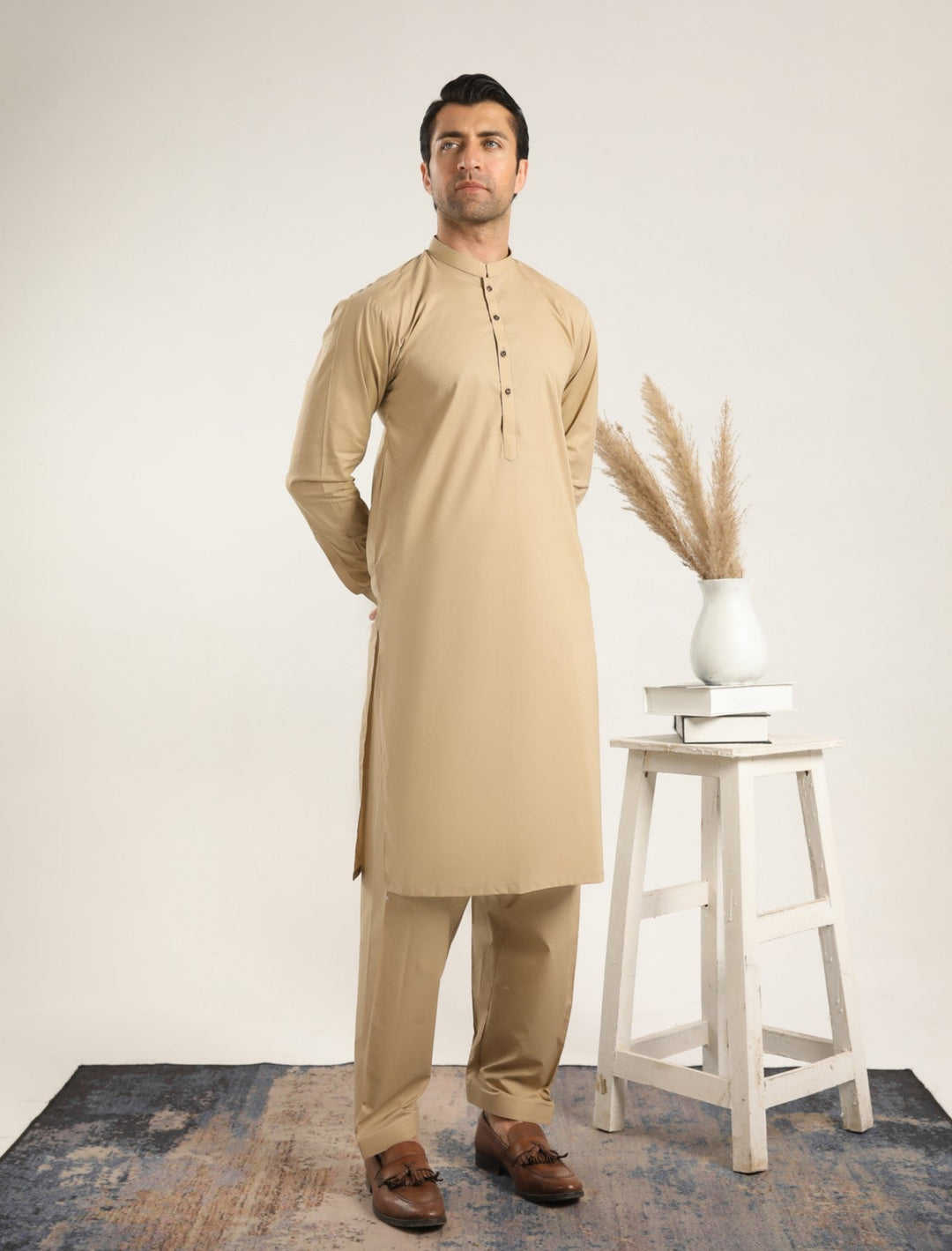 Muraqsh Ready To Wear Solids  Men Ivory Skin Soft Cotton Kurta Shalwar MUR-ISCKT - Summer Collection