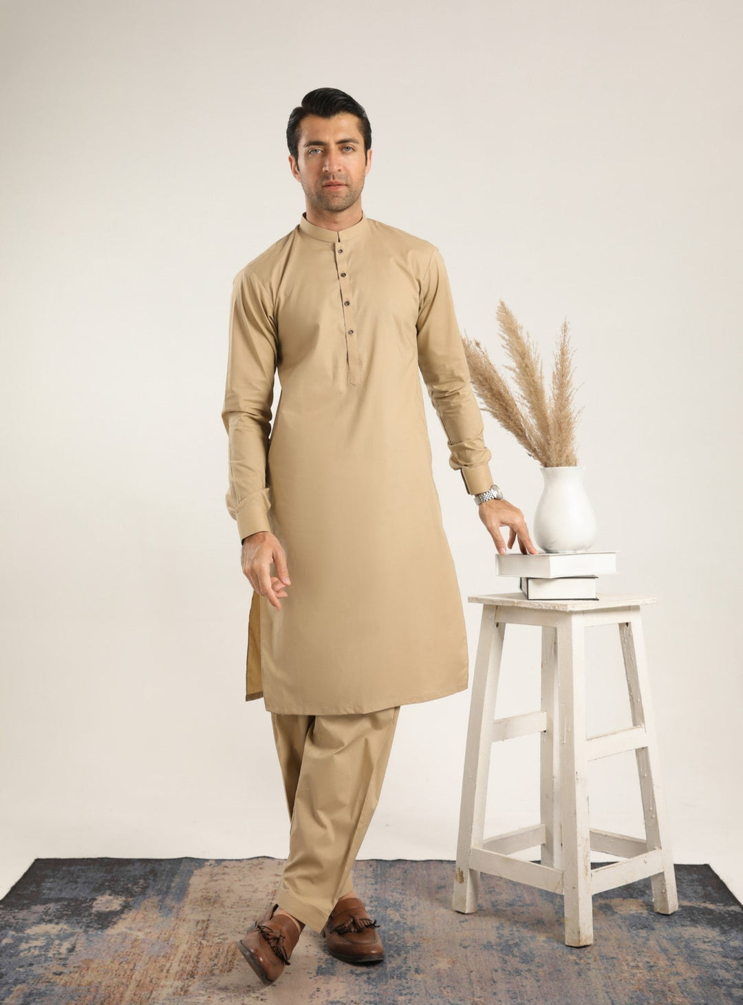 Muraqsh Ready To Wear Solids  Men Ivory Skin Soft Cotton Kurta Shalwar MUR-ISCKT - Summer Collection