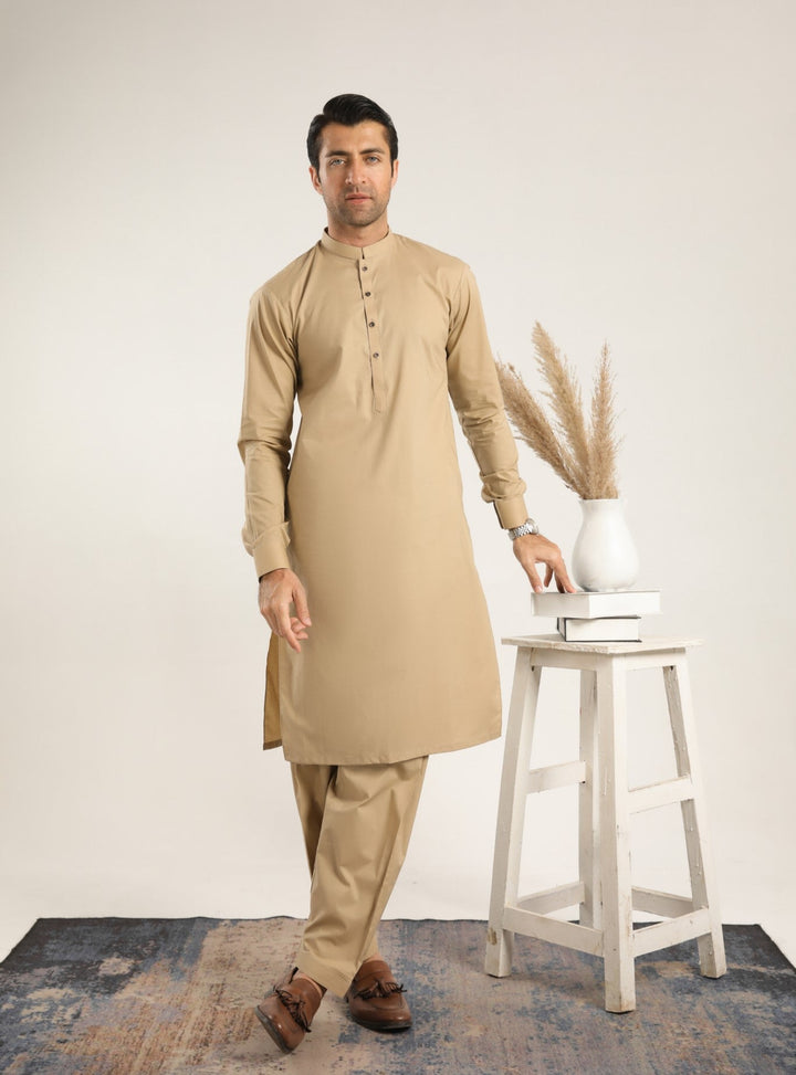 Muraqsh Ready To Wear Solids  Men Ivory Skin Soft Cotton Kurta Shalwar MUR-ISCKT - Summer Collection